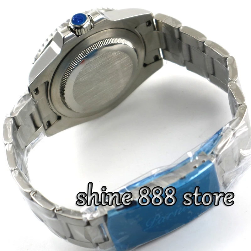 Парниш 40 мм черный циферблат красный и синий ободок GMT сапфировое стекло