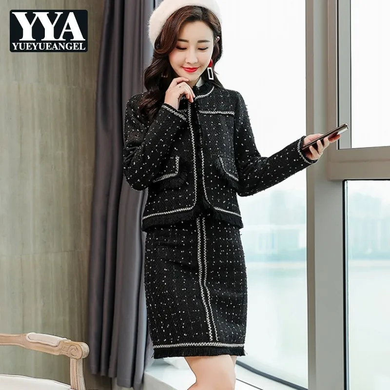 Женский комплект из 2 предметов Элегантные короткие куртки и мини-юбки в твидовый