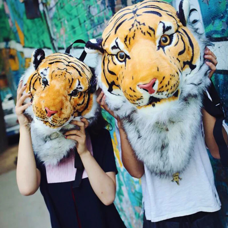 

Cool Big Cat Bag Hairy Tiger Head Backpack Funny Student Rusksack Couple Outdoor Plush Backpack Cute Animal Children Backpacks