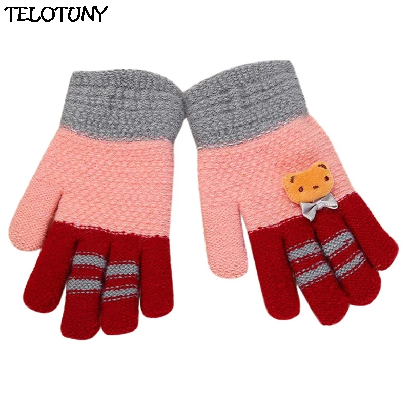 TELOTUNY/ модные детские зимние теплые варежки с рисунком медведя из мультфильма для мальчиков и девочек; перчатки; IU20