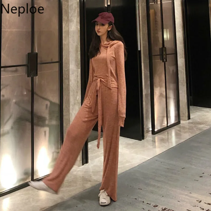 Neploe/женские комплекты из двух предметов однотонные Топы с капюшоном и длинными