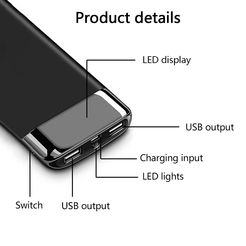 Внешний аккумулятор 20000 мАч с двумя выходами USB ЖК-дисплей внешний портативное