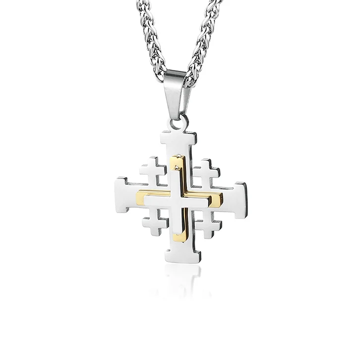 Gold Silver Color Нержавеющая сталь Иерусалимский крест подвески для Для женщин Для мужчин Библия цепочки ожерелья средневековый Религиозные ювелирные изделия подарок CN45 - Окраска металла: Gold Silver Color