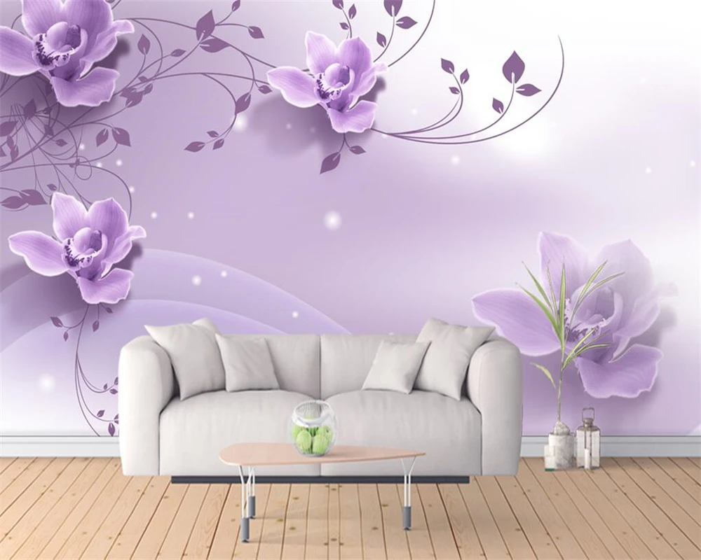 Beibehang カスタム壁紙ロマンチックでエレガントな紫色の花 3d テレビの背景リビングルームベッドルームホームデコレーション 3d 壁紙 Deshevyj Magazin Sexresort
