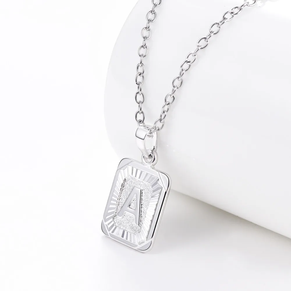 U7 Square Letters Necklaces Pendant Chain Necklace for Women Men English Initial Name Alphabet Jewelry Best Birthday Gifts P1196