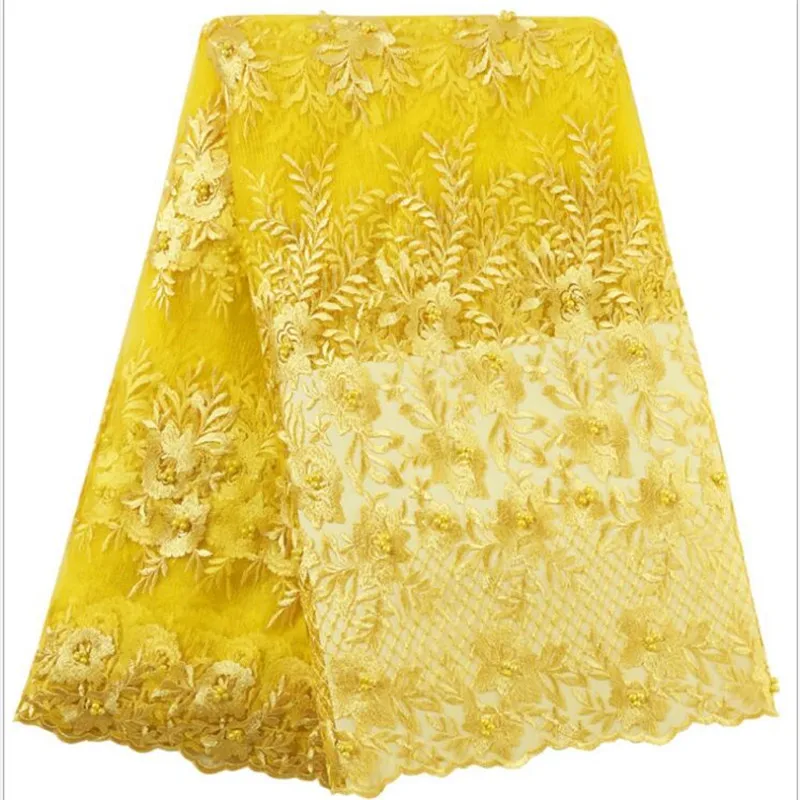 Желтая африканская кружевная ткань высокого качества Тюлевая 2019 кружева