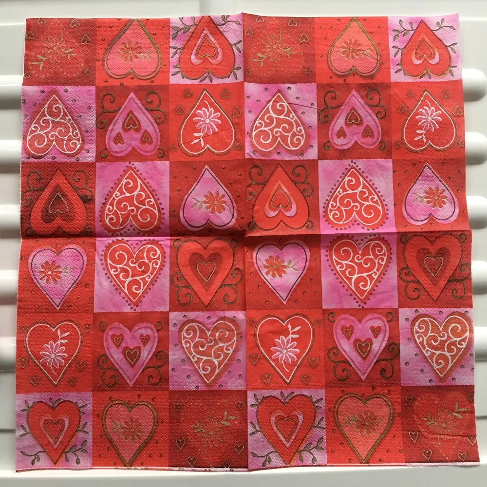 Decoupage Napkin paper red Wedding birthday party tissue elegant handkerchief print heart flower vintage servilletas decor 20 | Дом и сад