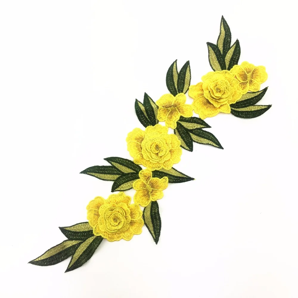 Yellow 1 шт. 3D красная вышитая ткань цветок розы Венеция кружева швейная аппликация кружевной воротник декольте Воротник Аппликация аксессуары - Цвет: Yellow