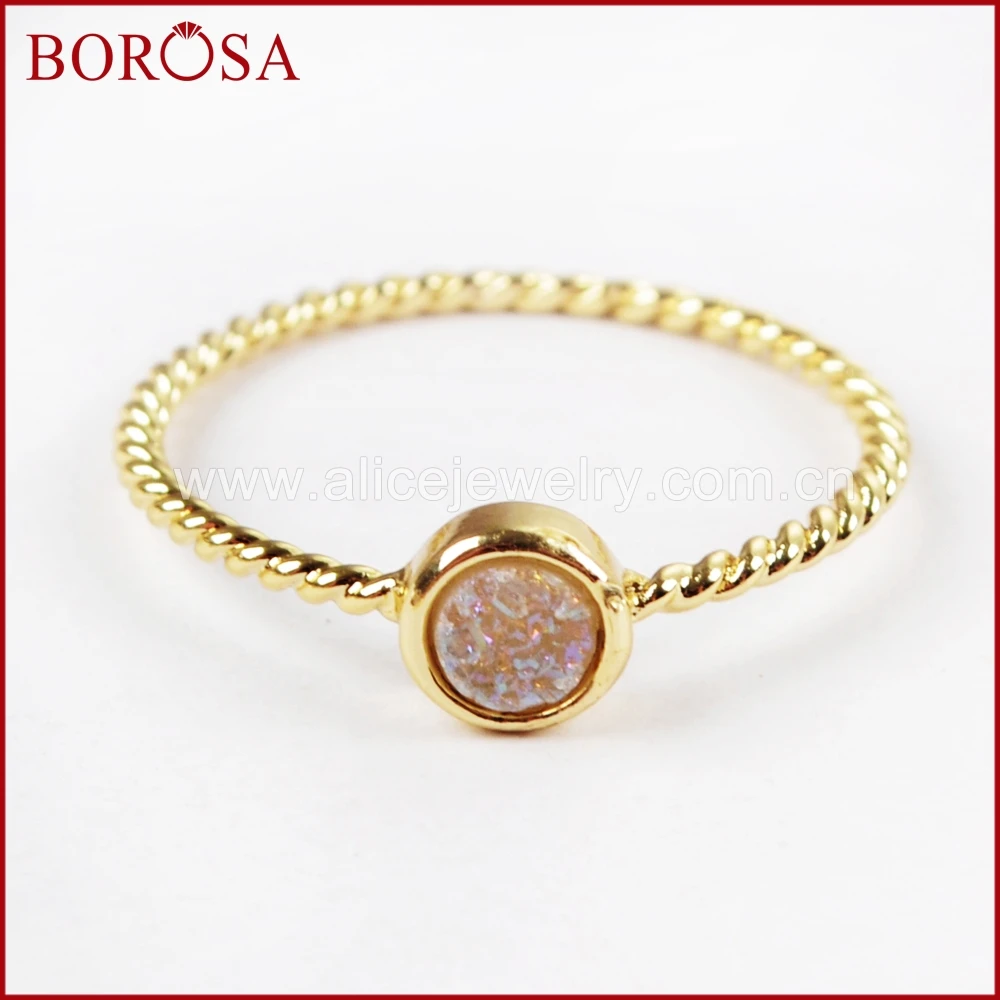 BOROSA 10 шт. золото 4 цвета мм Drusy Круглый природных Титан Радуга Druzy ободок кольца, разноцветные Drusy кольцо для Для женщин ZG0284