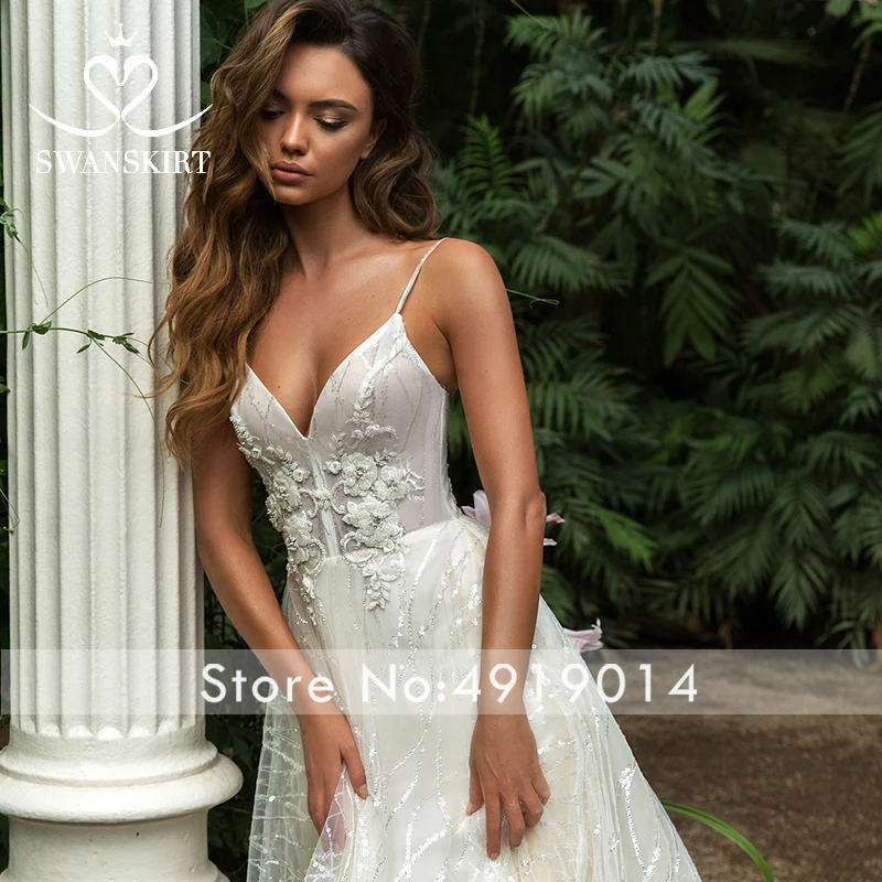 Swanskirt Boho лиф сердечком, Кружевная аппликация свадебное платье изящное с открытой спиной ТРАПЕЦИЕВИДНОЕ платье для невесты принцессы Vestido de Noiva F110