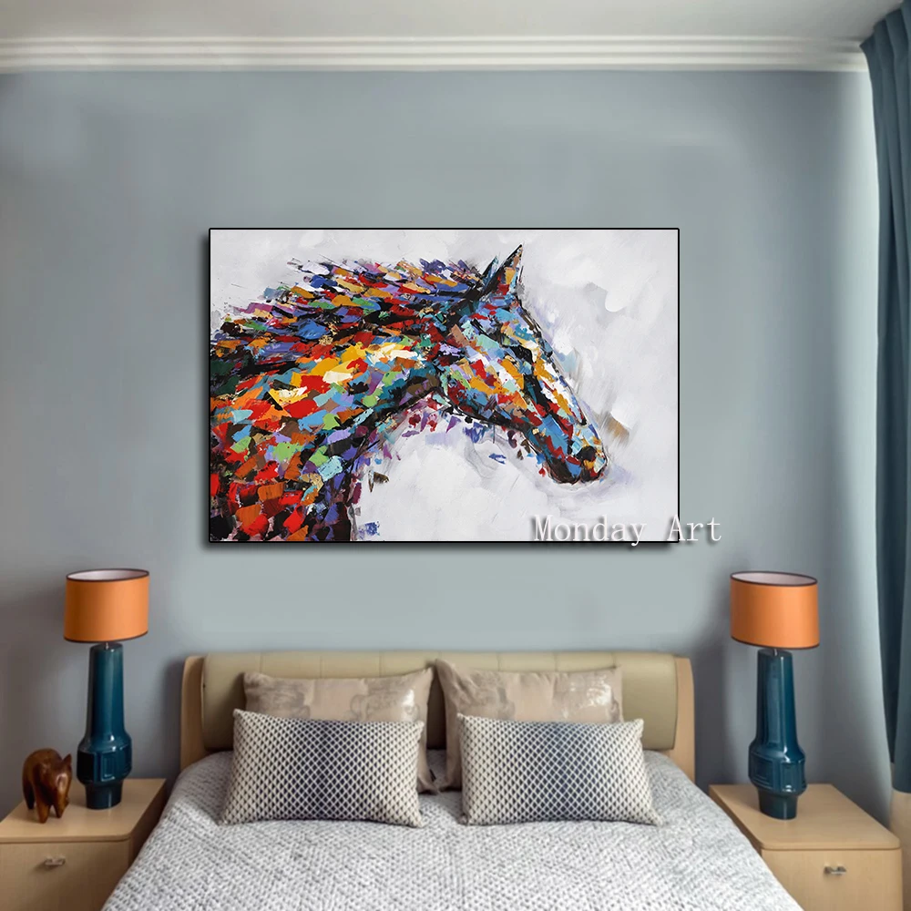 

large 100% Hand Painted Abstract animal Oil Painting on Canvas Wall horse Picture for Living Room Bedroom office Home Decor art