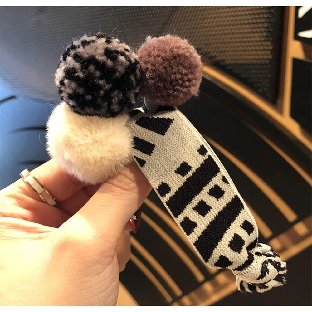 

Colored Wool Ball Elastic Hair Bands Wide Flat Belt High Elastic Ponytail Holder Hair Rope Scrunchies For Women Girls Headress