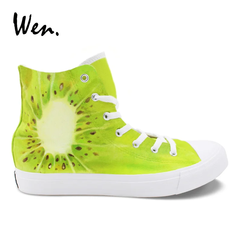 

Wen Design Hand Painted Original Shoes Kiwi Fruit High Top Men Women's Canvas Sneakers Boy Girl Sport Shoes Skateboarding