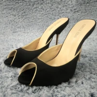 women stiletto thin iron high heel sandals sexy peep toe black suede party bridals ball evening lady shoes 3845 f1