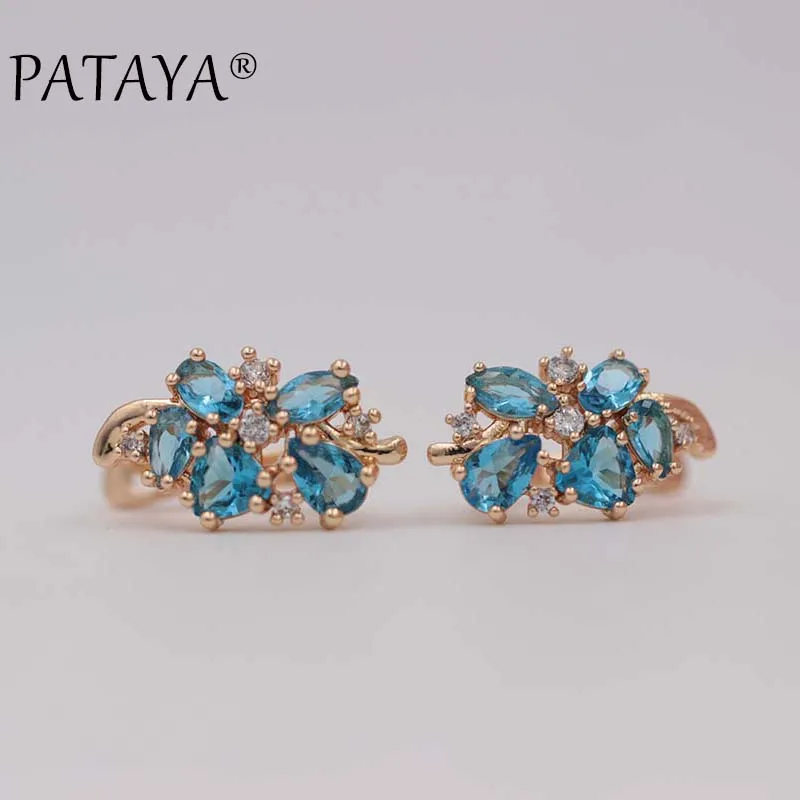 sea blue Pataya Multi-Цветной Зеленый Натуральный циркония серьги 585 розовое золото RU Hot эксклюзивные Дизайн Jewelry Женская водонепроницаемая grop серьги - Окраска металла: sea blue