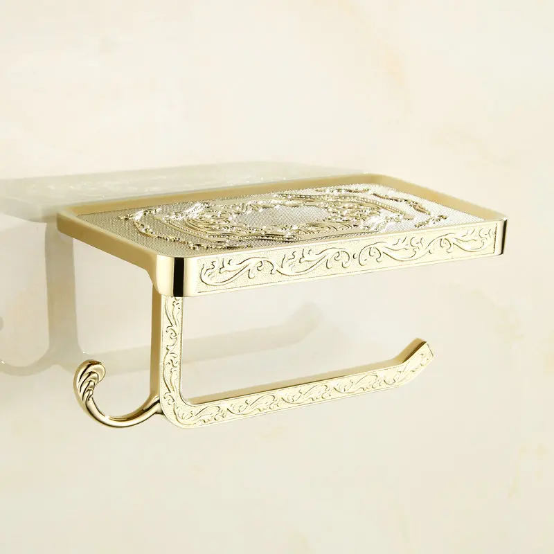 

Toilet Paper Holders Mobile Phone Holder With Hook Bathroom Accessories Paper Shelf Phone Hanger Antique/Gold/Black/Chrome