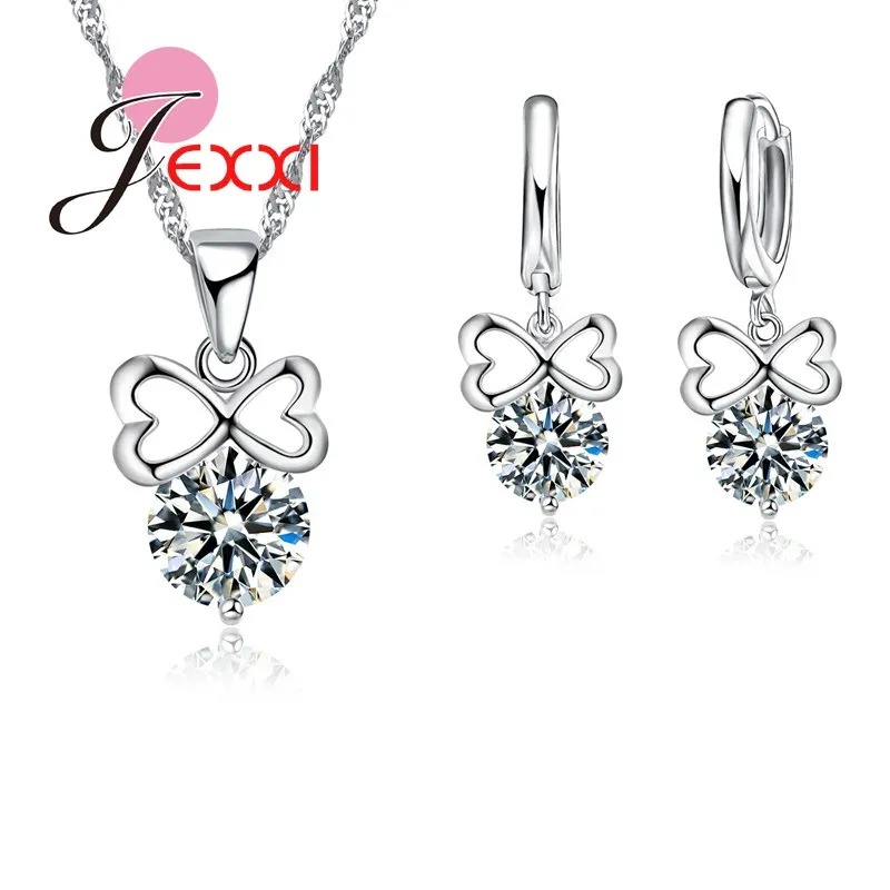 

Hot Promotion Fashion Bridal Jewelry Set For Women Bow Pendant Necklace Hoop Earrings 925 Sterling Silver Sets Female
