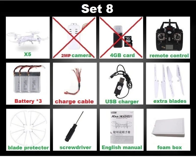 Set8 X5 No Cam 3B F SYMA X5C(обновление версии) дрона с дистанционным управлением 6-Axis Дистанционное Управление вертолет Квадрокоптер с дистанционным управлением и 2MP HD Камера или X5 RC Дрон без Камера - Цвет: Set8 X5 No Cam 3B F