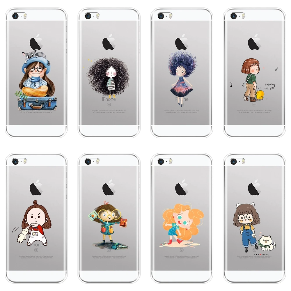 Back Cover For Apple iPhone 5 S 5C 5S SE Silicone Soft Cartoon Girl Kawaii Kpop Japan Korea Cat Dog Phone Case For iPhone 4 S 4S