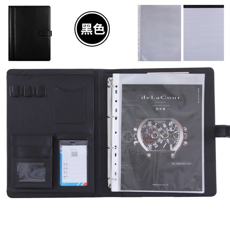 black A style Винтажные A4 Кожа PU Padfolio мужские деловые договор управления застежка замок документ менеджер файл папка-портфель 1199b - Цвет: black A style