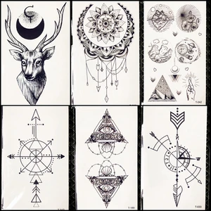 Очаровательная черная луна, временная карандаш для татуировки, наброски, браслет Олень, очаровательные женские тату-наклейки, компас, подвеска, фальшивые татуировки, ручная Мужская