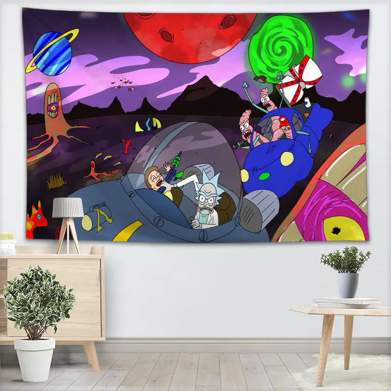 130x150CM,140X250CM Rick And Morty Tapestry Wall Hanging Tapestries Forest Tapestry Bedspread Yoga Mat Blanket Bed Table Cloth