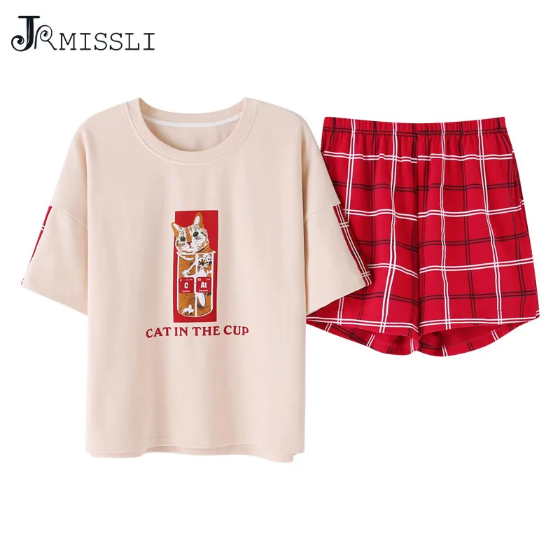 JRMISSLI женская пижама с рисунком кота костюм для дома Женская Повседневная Пижама