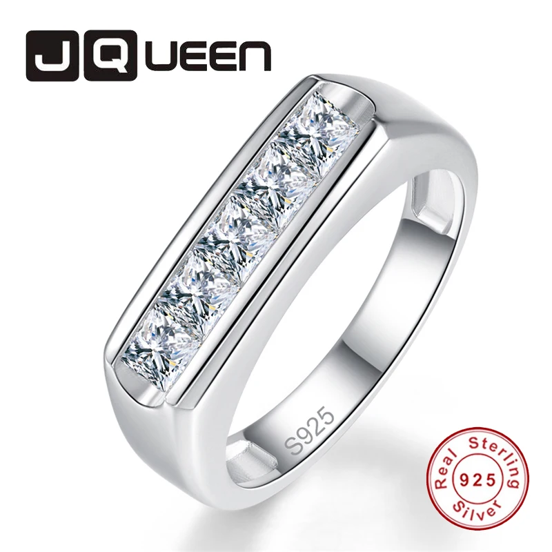 Мужское кольцо с квадратным белым цирконием JQUEEN 3*3 мм 100% Стерлинговое Серебро S925