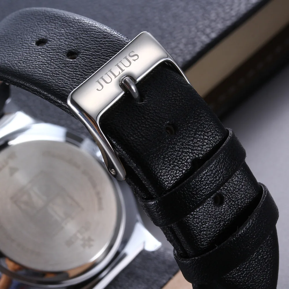 

2016 Luxury Brand Julius Men's Watches leather Band Analog Display Quartz Men Ultra Thin Dial Wrist watch Relogio Masculino