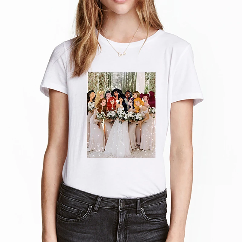 Женская Harajuku футболка принцесса свадьба Эстетическая белая графическая футболка Корейская одежда Ulzzang Плюс Размер Уличная Kawaii Топы