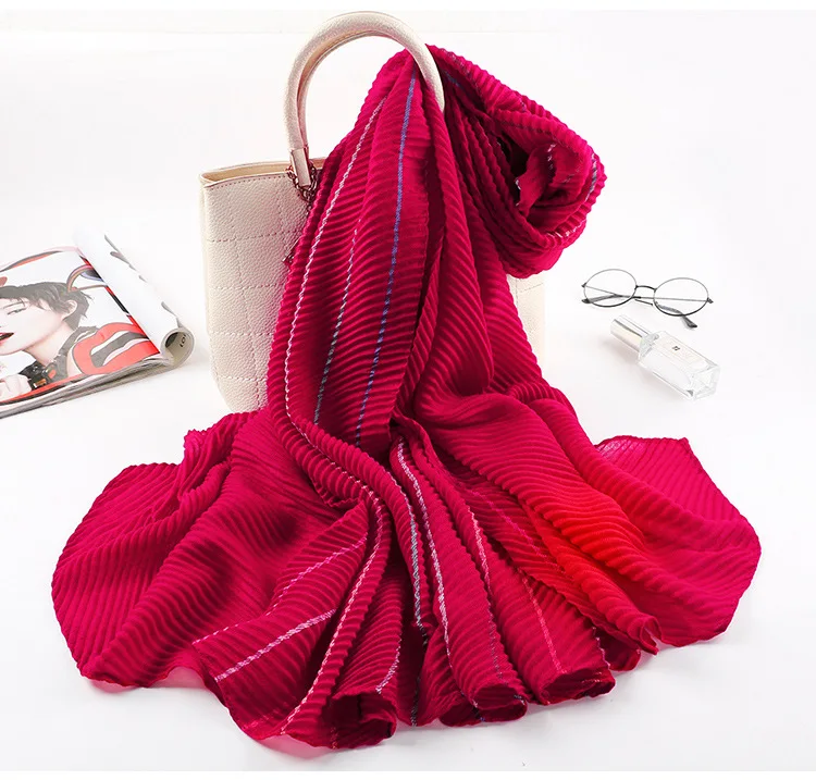 Yishine сезонные морщинки хлопок шарф красочные линии модные мягкие шарфы женские