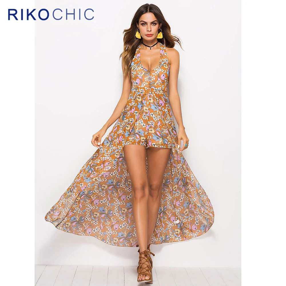 RIKOCHIC 2018 пикантные летние глубоким v-образным вырезом комбинезон Женщины Холтер