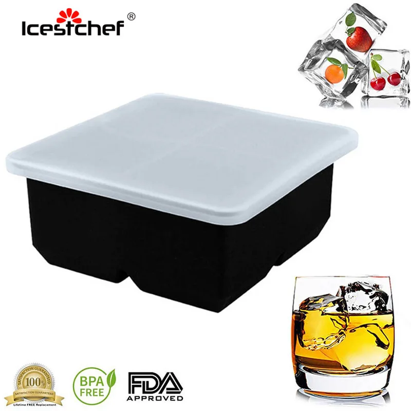 ICESTCHEF 4 отверстия квадратная форма кубика льда пищевой силикон большой размер
