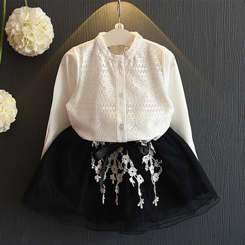 

Girls Clothing Sets 2019 Autumn Girls Lace Two-piece Sets Long Sleeve t shirt + Mesh Tutu Skirt Sets Fashion Girls Clothes Suit
