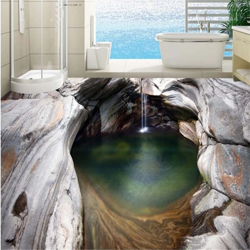 

beibehang custom flooring creek waterfall rock 3D naked eye three-dimensional tiles thick waterproof wearable painting