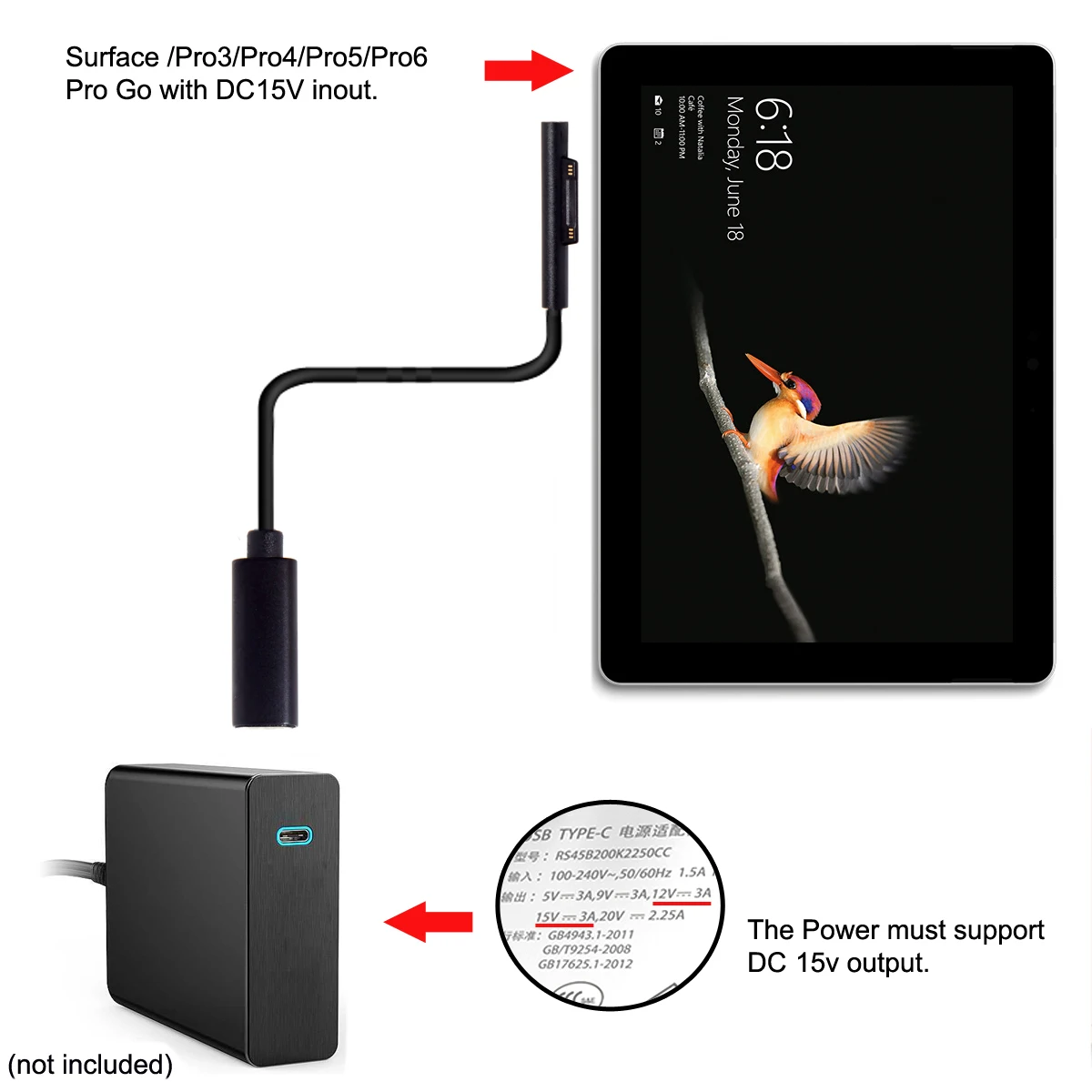Zihan Jimier Type-C USB-C Женская зарядка постоянного тока для ноутбука Surface Pro3 Pro4 Pro5 Pro6 Book Pro