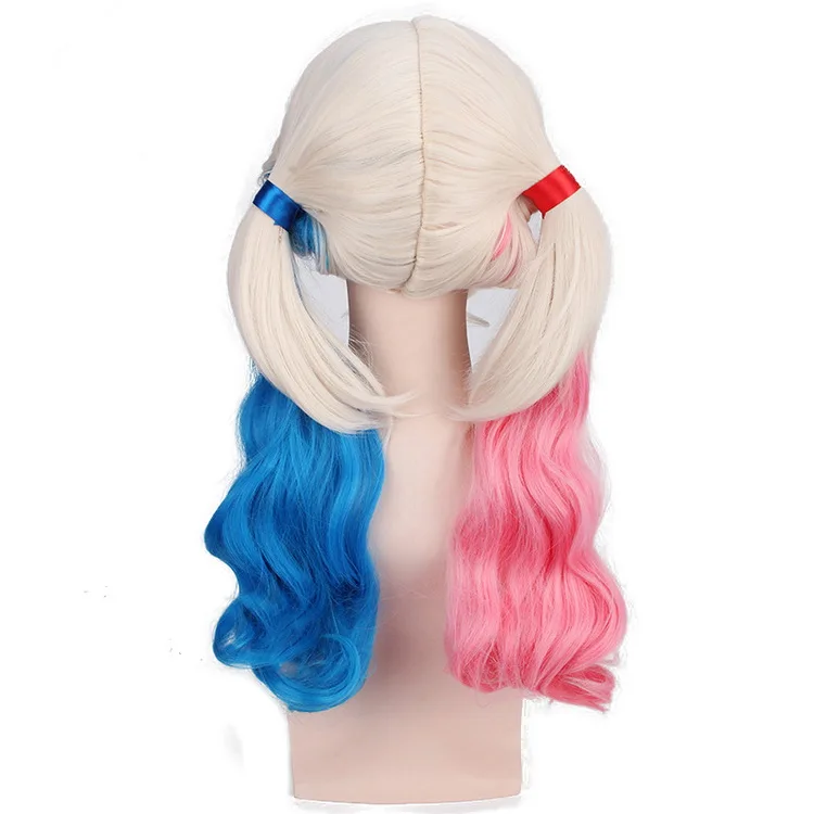 Многоцветный Yiyaobess 20 дюймов Синтетические волосы Хэллоуин костюм длинный парик для косплея Harley Quinn розовый синий Ombre волнистые парики для женщин - Цвет: Многоцветный