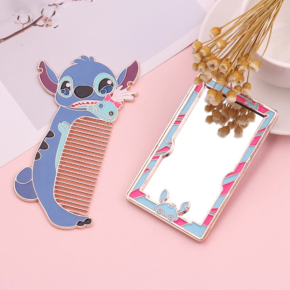 Портативное уникальное зеркало и расческа для макияжа Lilo& Stitch, удобные инструменты для макияжа, косметическое зеркало, очень четкая металлическая текстура, расческа