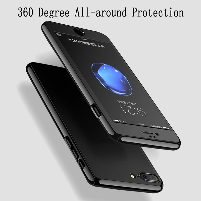 Voguery 360 градусов полный Чехол для iPhone 7 с закаленным стеклом протектор экрана Jet