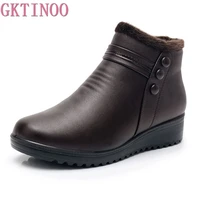 gktinoo 2021 fashion winter boots women leather ankle warm boots mom autumn plush wedge shoes woman shoes big size 35 41