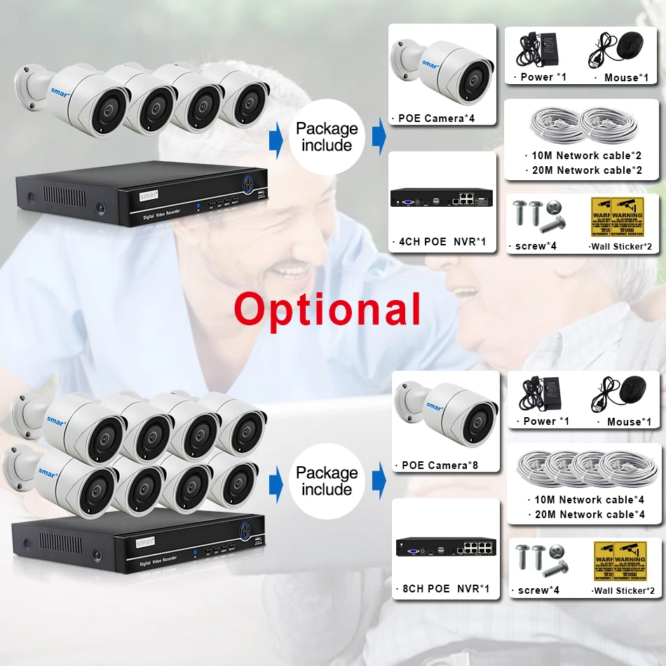 Smсупер HD 8CH 4MP POE NVR комплект камеры безопасности системы H.265 4M IP камера ИК наружная металлическая мощность через Ethernet экономит больше затрат
