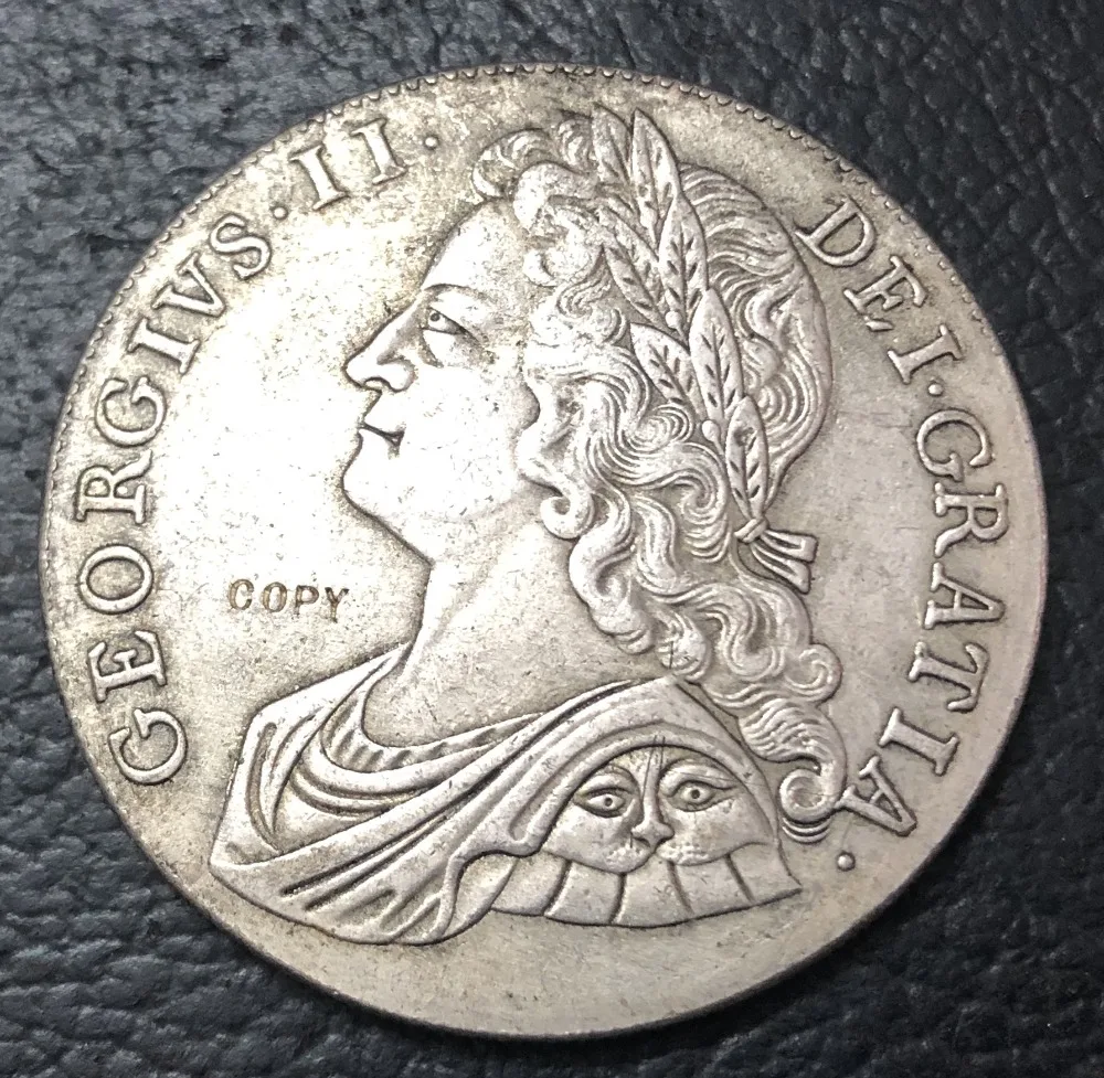 1735 Великобритания 1 Корона Джордж II Посеребренная КОПИЯ монета|Безвалютные