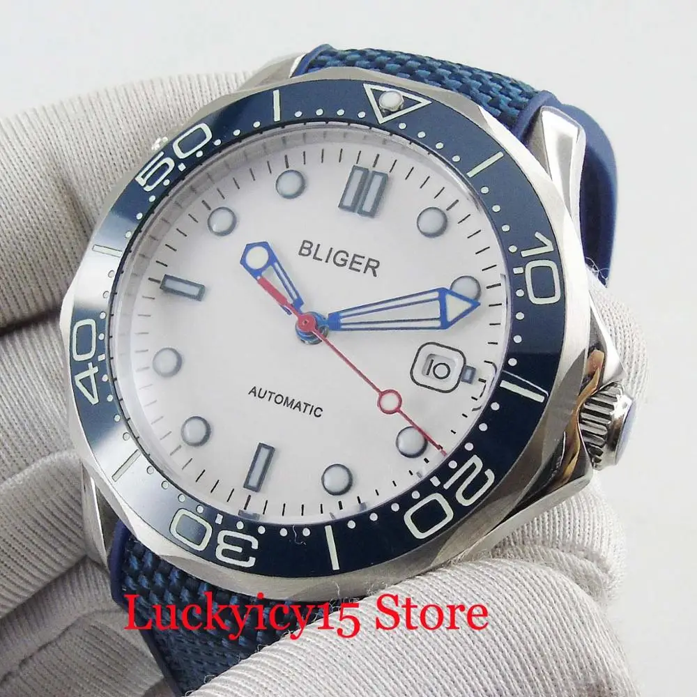 

Мужские часы BLIGER лучшего бренда Blue Band Blue Bezel 41 мм