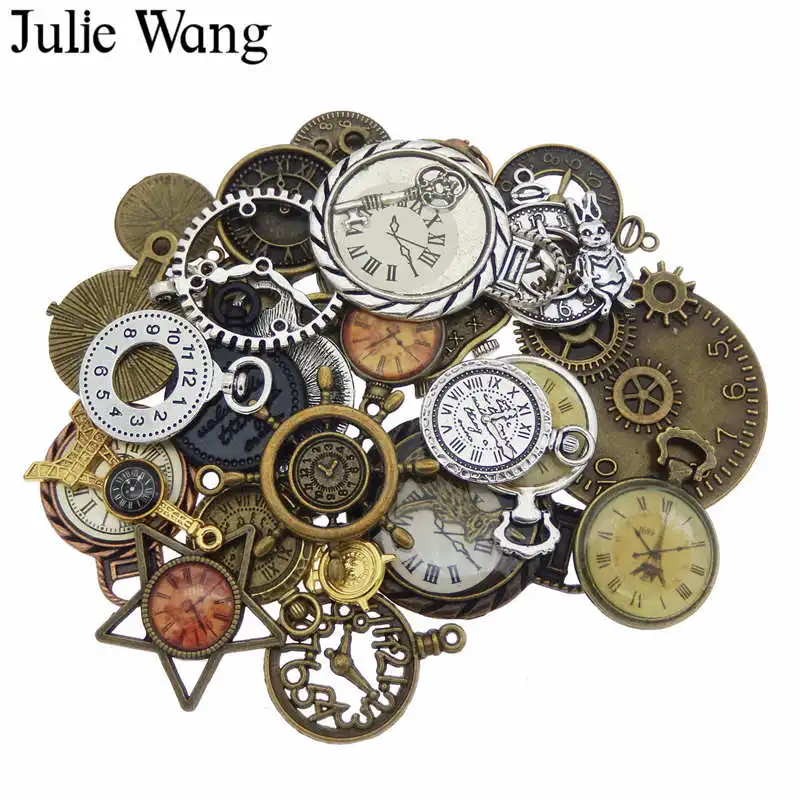 Julie Wang 10 шт. Случайные Смешанные часы лицо шармы сплав ожерелье кулон находка