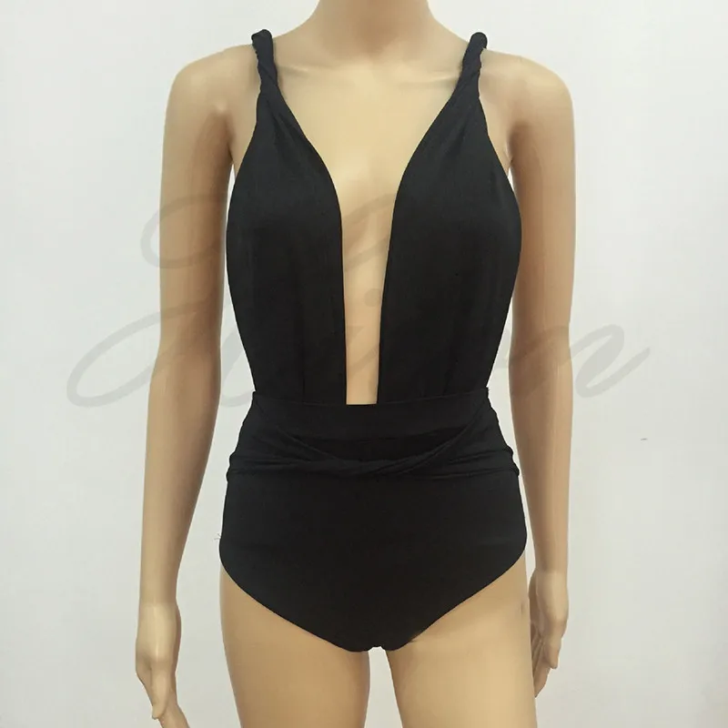 Кудрявый 2017 Новый женский цельный купальник Летний сексуальный черный монокини