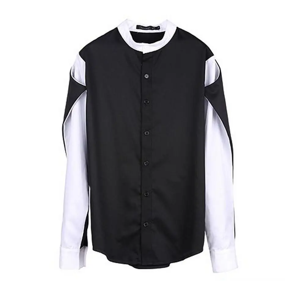 S-5XL ! 2016 Men's clothing new fashion color block shirt decoration personalized batwing sleeve plus size singer costumes | Мужская
