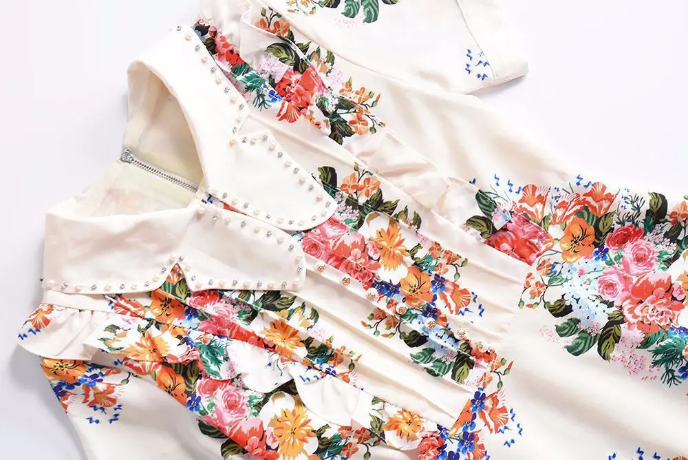 WREEIMA Runway Dress Women New Fashion 2018 High Street Colorful Flowers Printed Beading Ruffle white Mini Slim Summer Dresss | Женская
