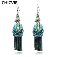chicvie vintage blue tassel long drop diy earrings women ethnic resin bohemian fashion jewelry earrings drop shipping ser160030