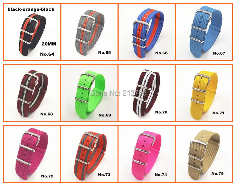 Оптовая продажа 2000 шт./лот высокое качество 20 мм нейлоновый ремешок для часов NATO