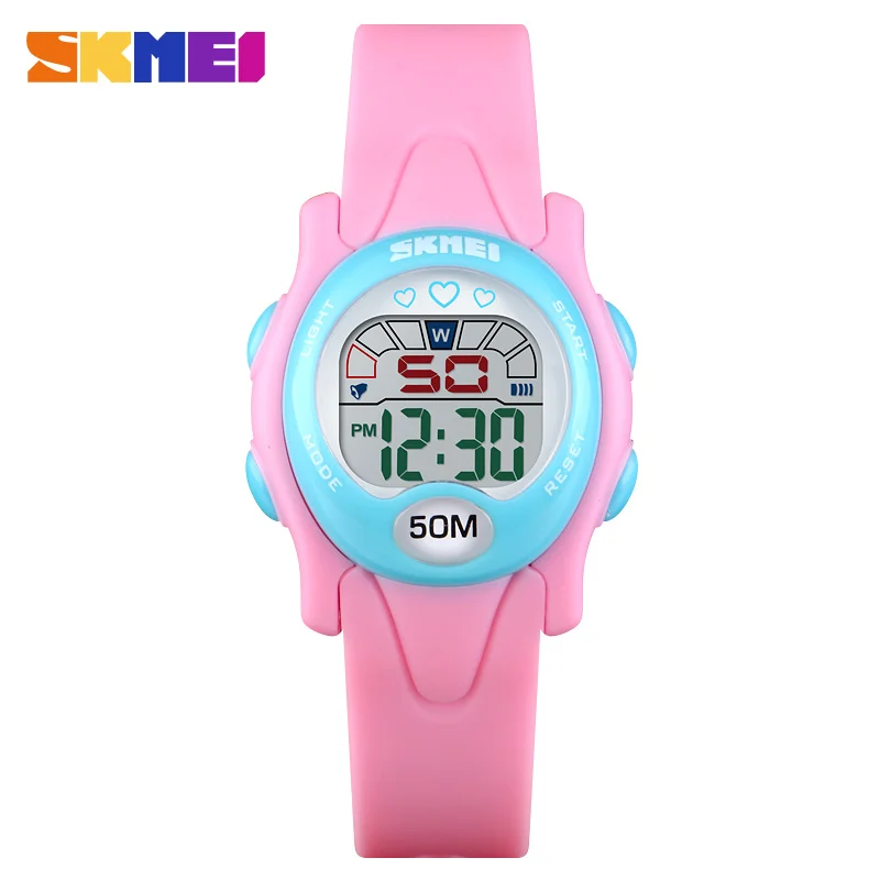 pink Kids Watches SKMEI детские часы водонепроницаемые спортивные наручные часы с хронографом Роскошные светящиеся цифровые часы для детей будильник Montre Enfant - Цвет: pink Kids Watches